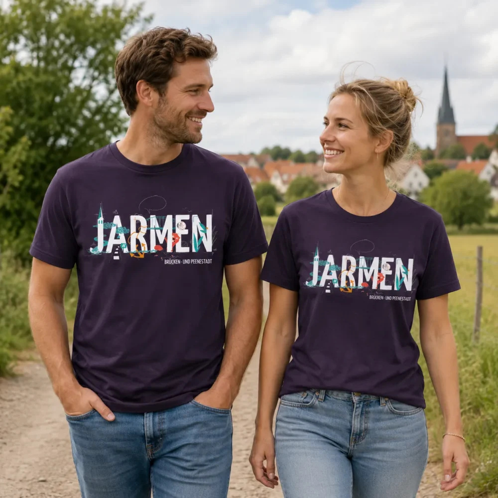 JARMEN T-Shirt aubergine Tragebild (KI-generiert)