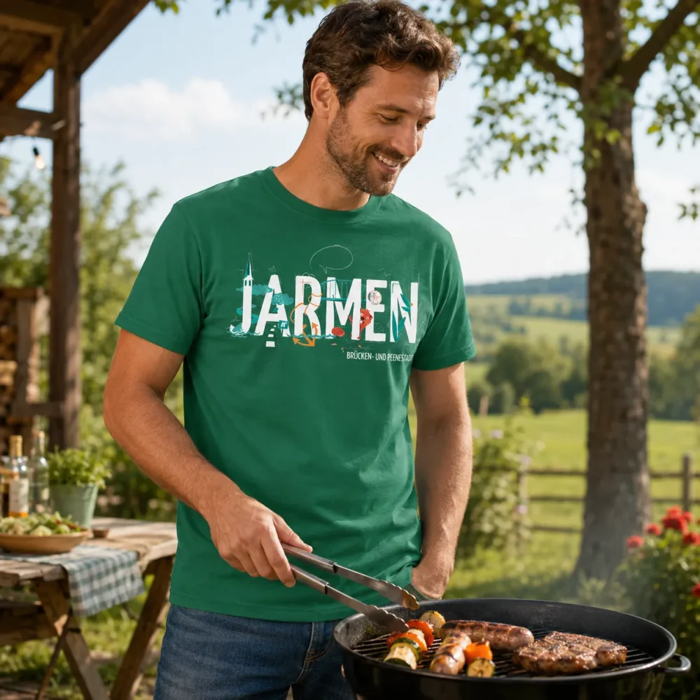 JARMEN T-Shirt dark-green Tragebild (KI-generiert)