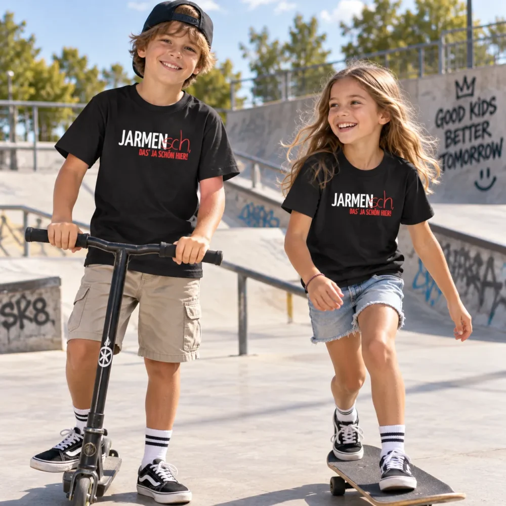 JARMENsch! T-Shirt Kinder Tragebild black (KI-generiert) JARMENsch! T-Shirt Kinder Tragebild black (KI-generiert)